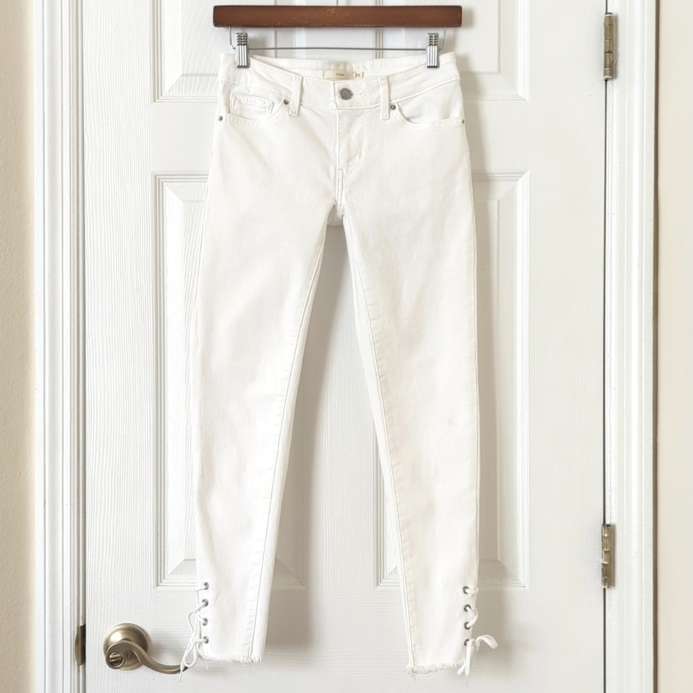 Levi's 711 Classic Low Rise Cropped Lace Up Ankle Cropped Skinny Jeans White 25